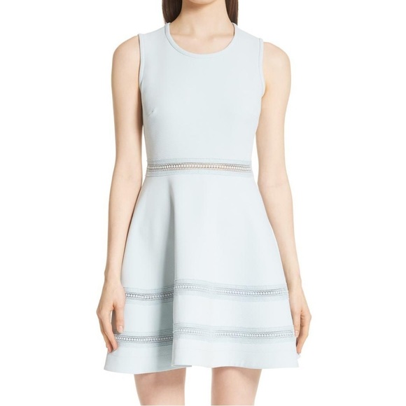 Sandro Dresses & Skirts - SANDRO Paris Carrie Sky Blue Fit and Flare Lace Inset Mini Dress Sleeveless
